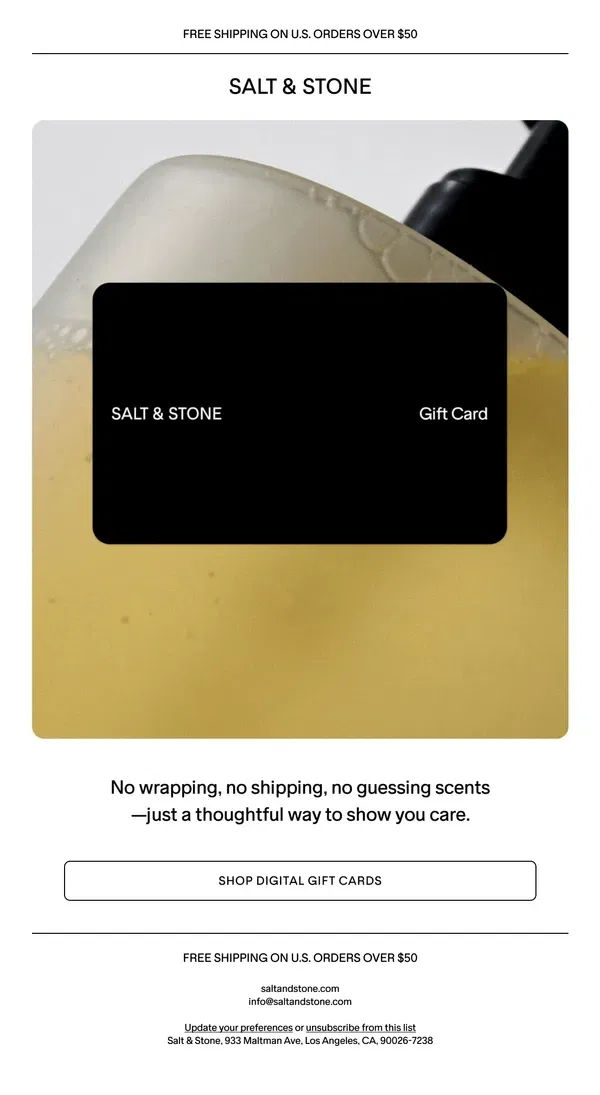 Email from SALT & STONE. Salt & Stone Gift Cards Are Here 🎁