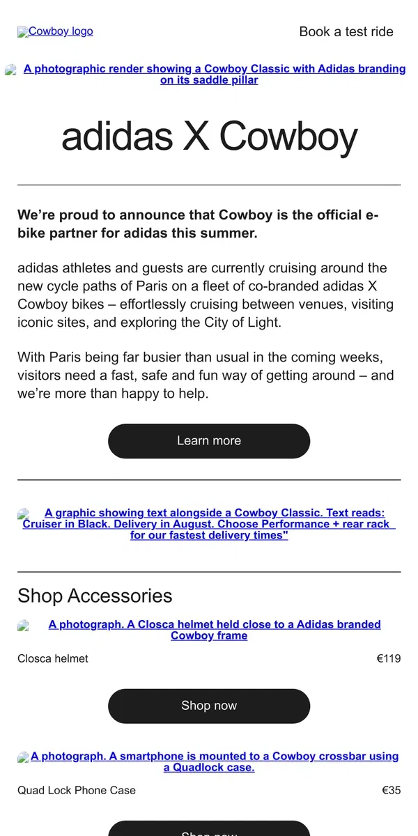 Email from Cowboy. Cowboy X adidas in Paris