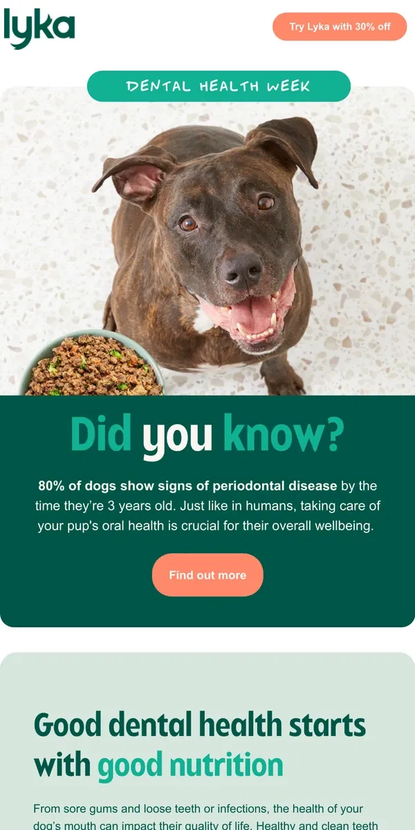 Email from Lyka. 80% of dogs show signs of this disease by the time they're 3...