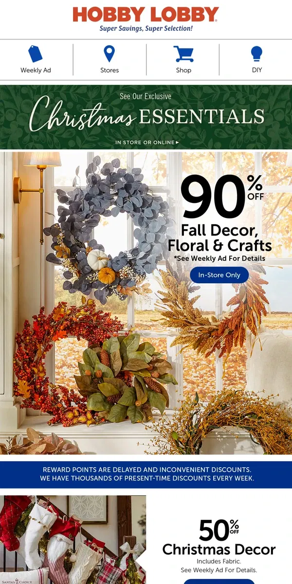 Email from Hobby Lobby. 90% Off Charming Fall Wreaths 🍂