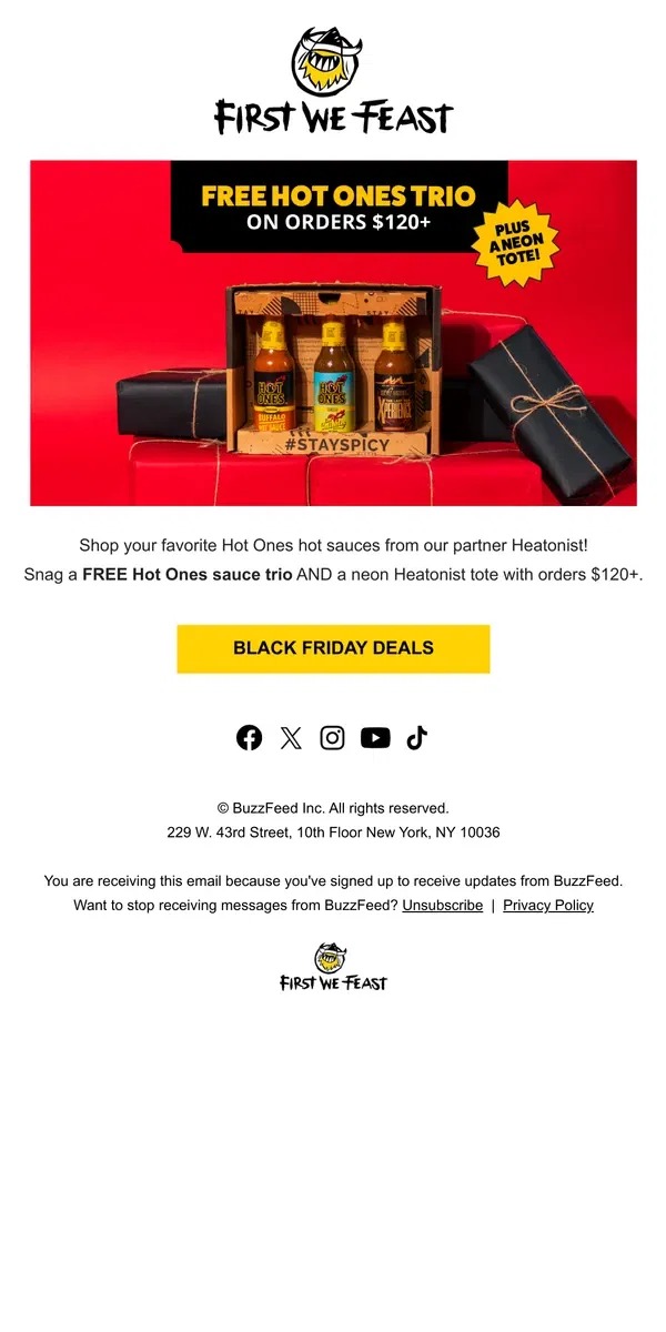 Email from First We Feast. 🌶️ 🤑 Black Friday Hot Sauce DEALS!