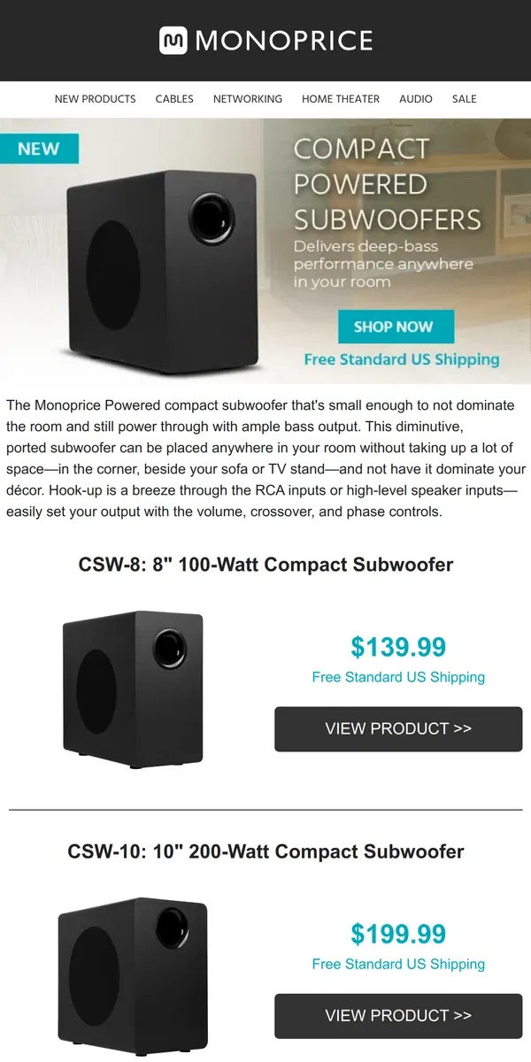 Email from Monoprice. 👀 TAKE A CLOSER LOOK | Compact Powered Subwoofers