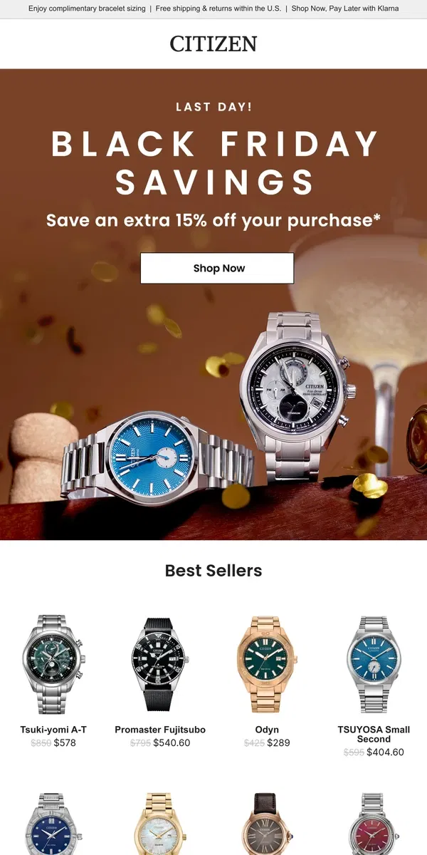 Email from Citizen Watch. Black Friday is coming to an end!