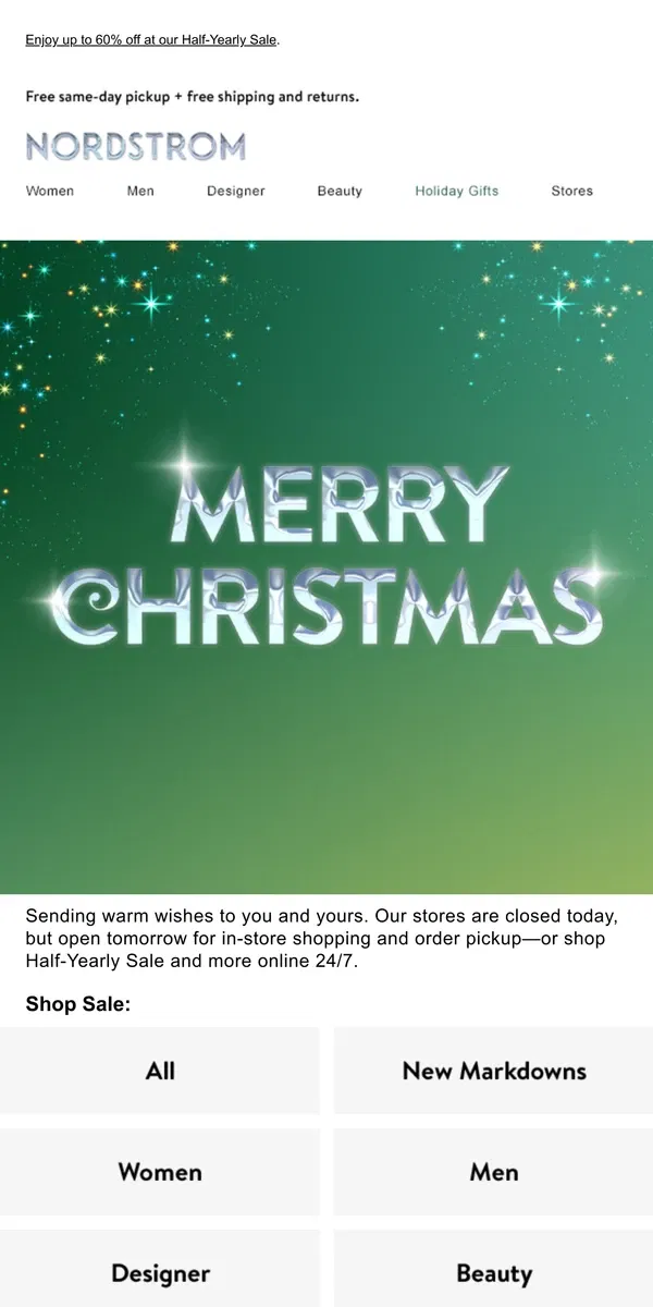 Email from Nordstrom. Merry Christmas 🎄