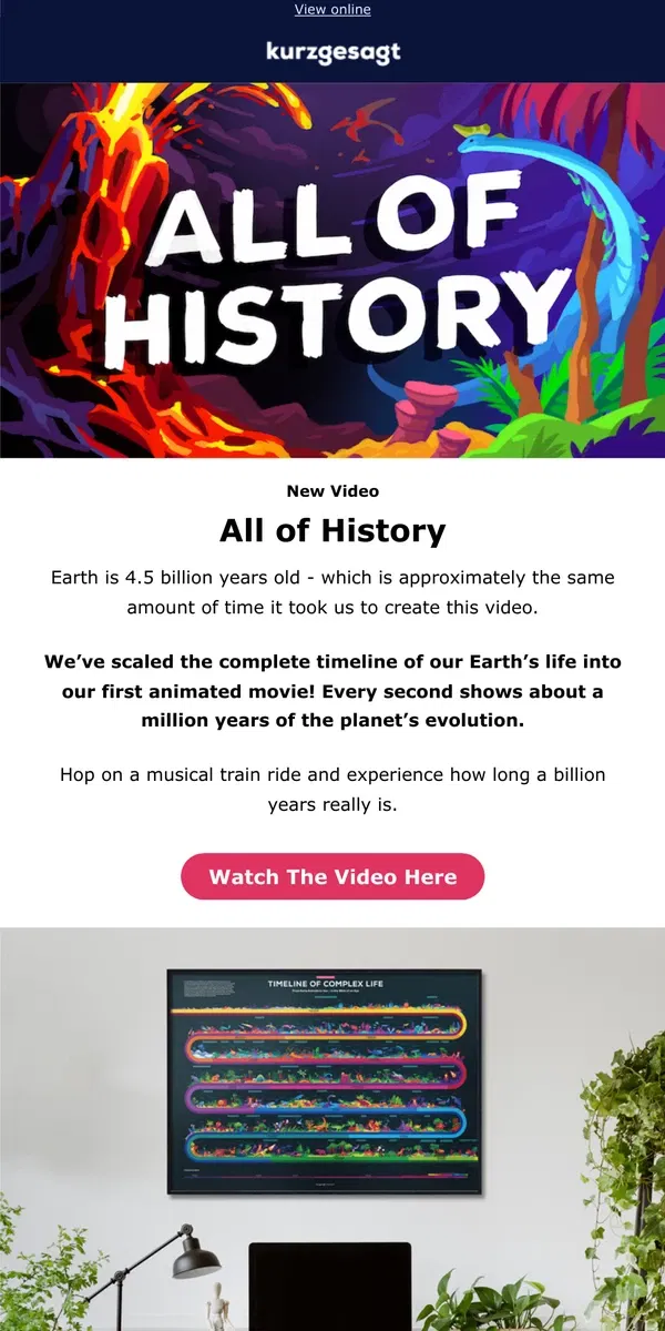 Email from Kurzgesagt. New Video: 4.5 Billion Years in 1 Hour 🌎