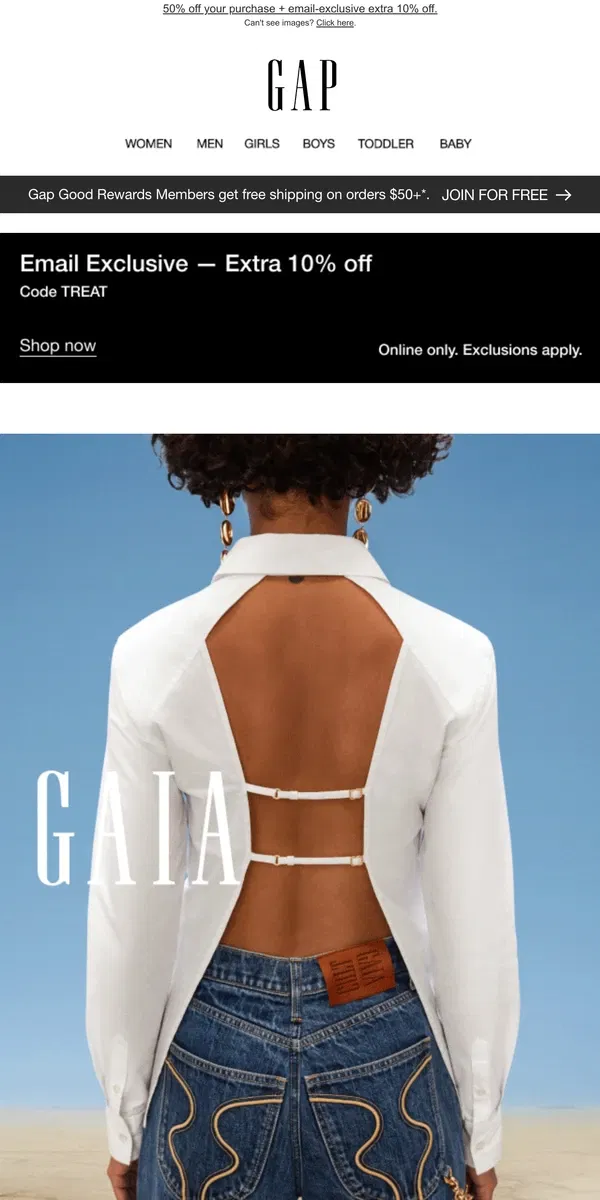 Email from GAP. Archive inspired. Selling fast.