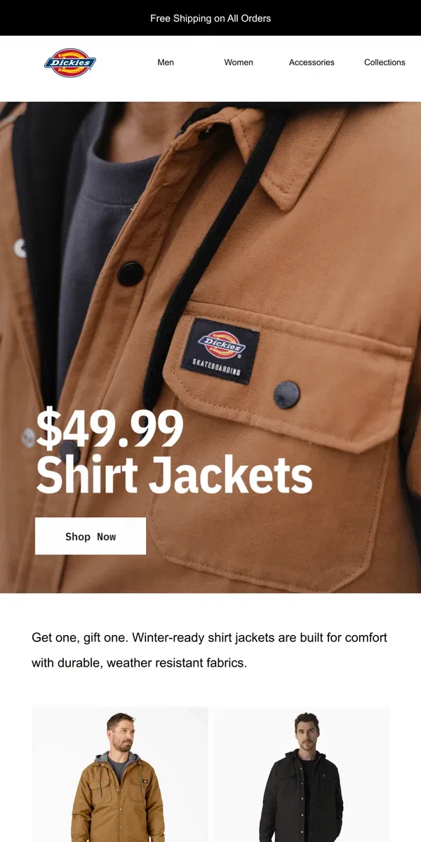 Email from Dickies. ⏳Ending Soon: $49.99 Shirt Jackets