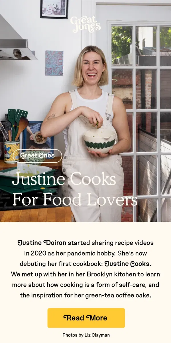 Email from Great Jones. In the kitchen with Justine Doiron