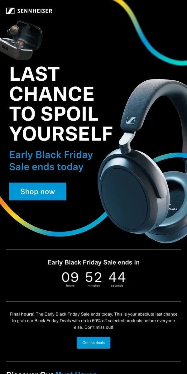 Email from Sennheiser. ⏰ FINAL HOURS: Up to 60% off