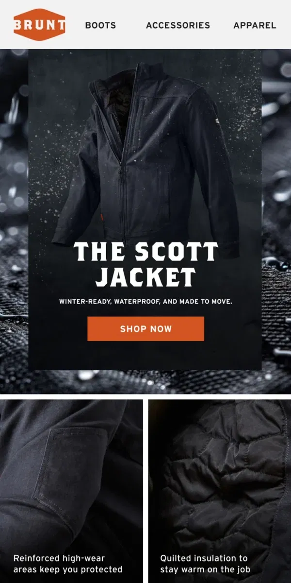 Email from BRUNT Workwear. This jacket won’t hold you back