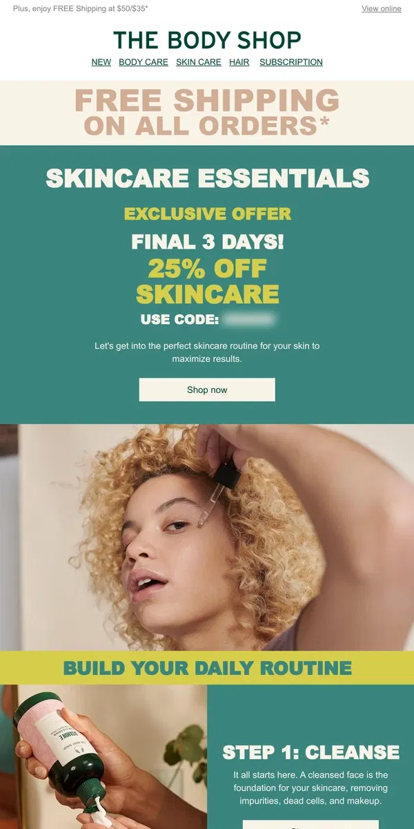 Email from The Body Shop. [Name], Your Exclusive Offer Ends in 3 Days!