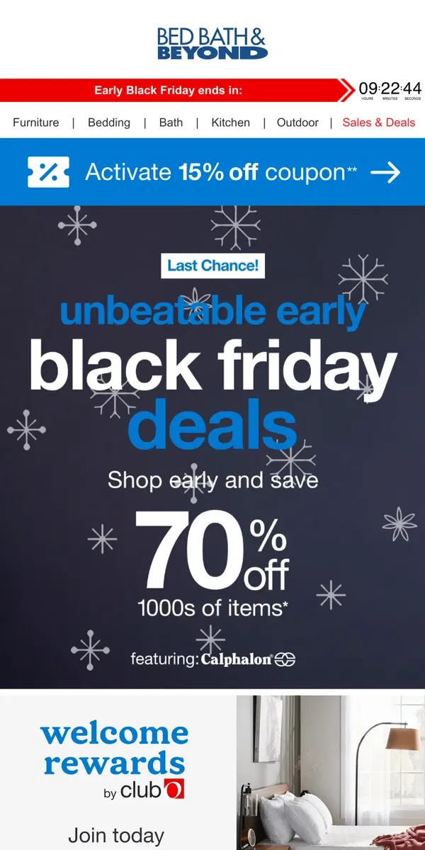 Email from Bed Bath & Beyond. LAST CALL: Early Black Friday Ends TONIGHT