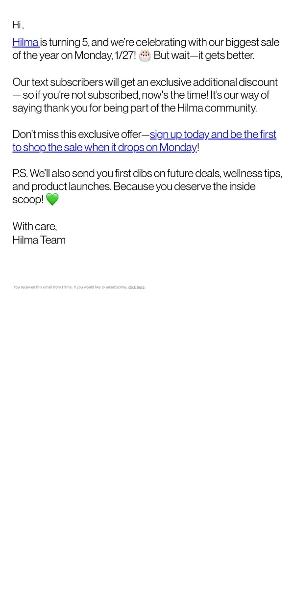 Email from Hilma. Want to be the first to know??