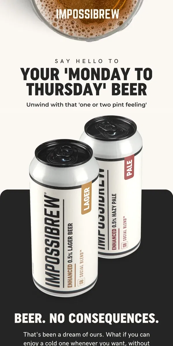 Email from IMPOSSIBREW. Say hello to your 'Monday to Thursday' Beer.