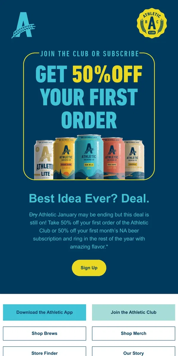 Email from Athletic Brewing Co. 🏃‍♂️ Hurry! 50% Off Won’t Last!