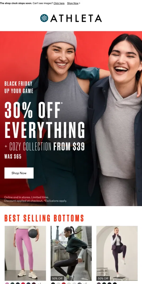 Email from Athleta. FINAL HOURS: Black Friday ends in 48 hours