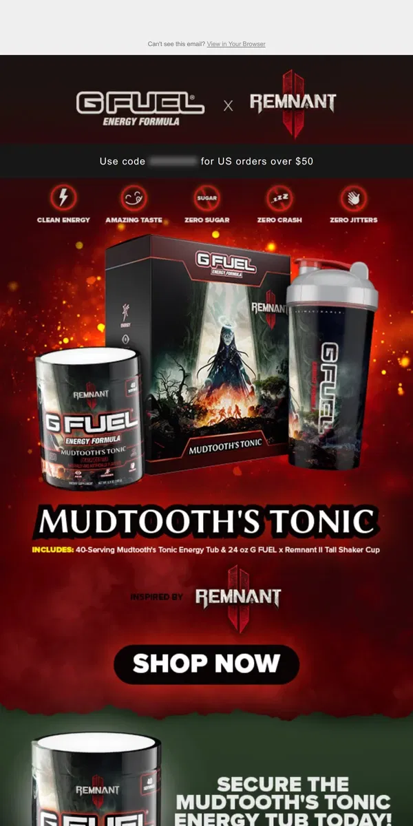 Email from G FUEL. Get inspired by Remnant II with our new Collector’s Box! 🔥