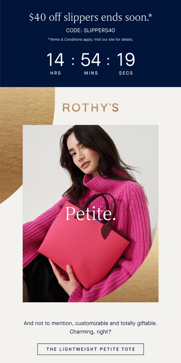 Email from Rothy's. NEW: The Lightweight *Petite* Tote.