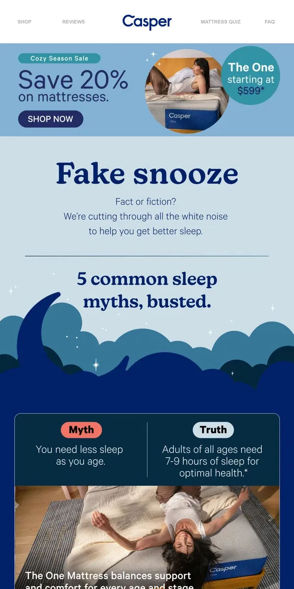 Email from Casper. Don’t believe these sleep myths.