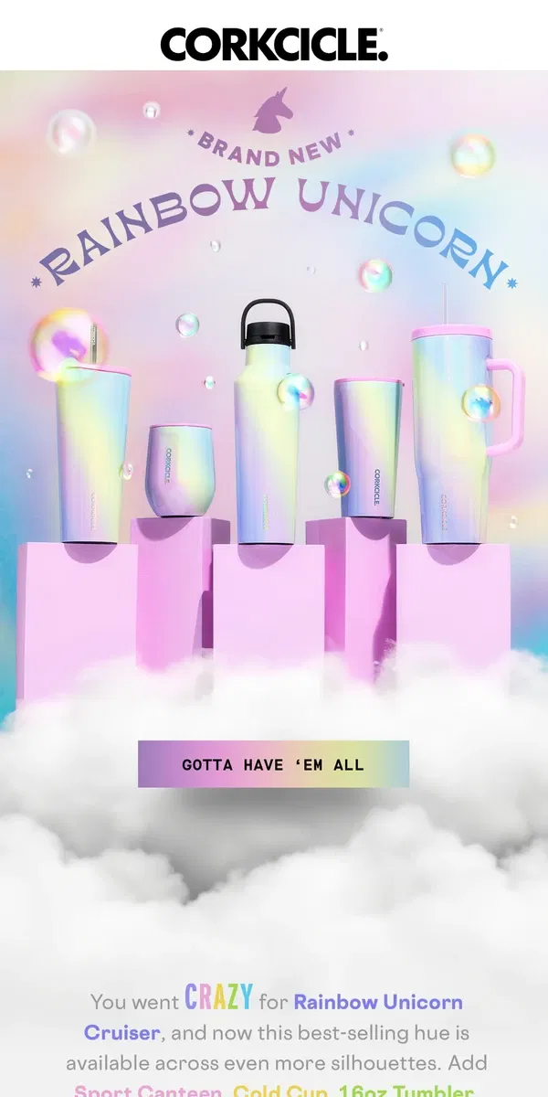 Email from CORKCICLE. Rainbow Unicorn EVERYTHING