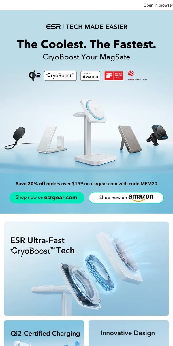 Email from ESR. Get the fastest charging for your new iPhone with Cryoboost | ESR