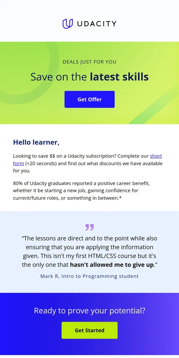 Email from Udacity. Save $$ on your Udacity subscription