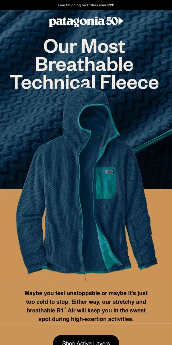 Email from Patagonia. R1® Air will keep up