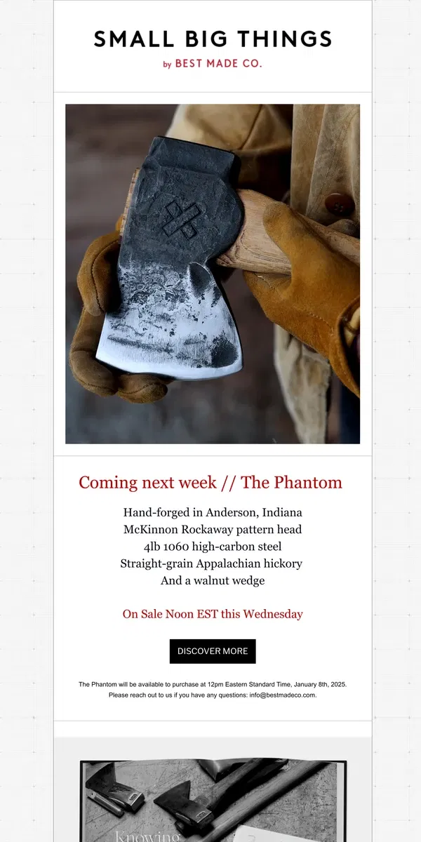 Email from Best Made Co.. The Phantom is coming