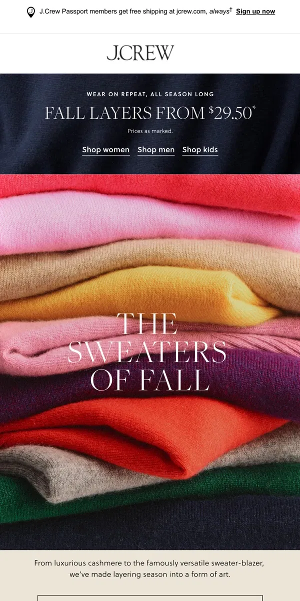 Email from J.Crew. The sweaters of fall