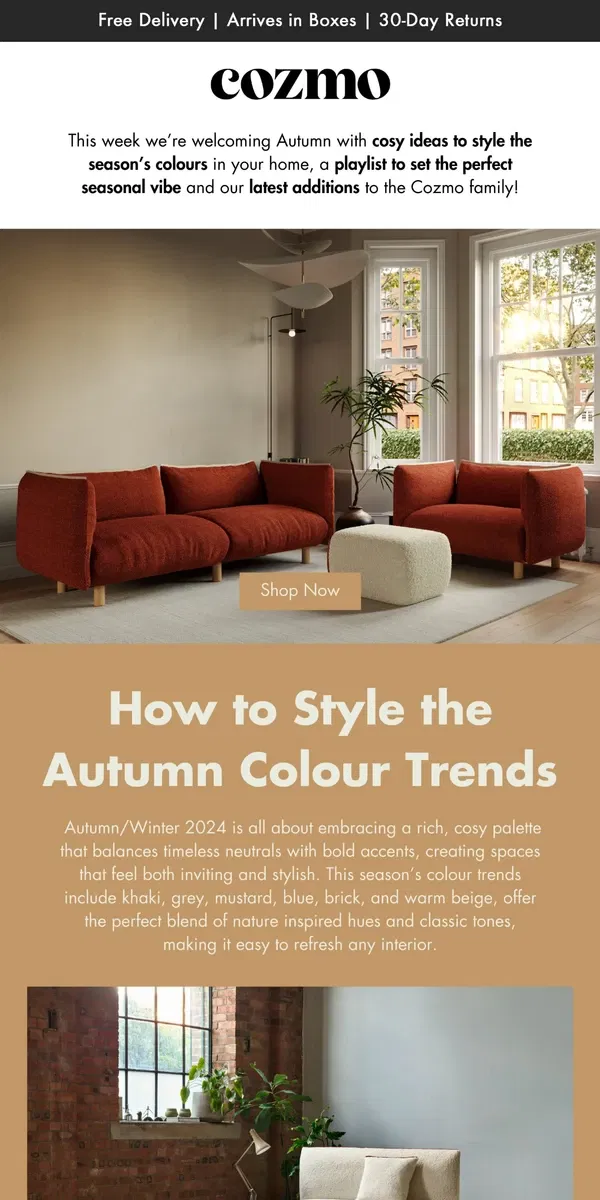 Email from Cozmo Home. Autumn colour trends for your home