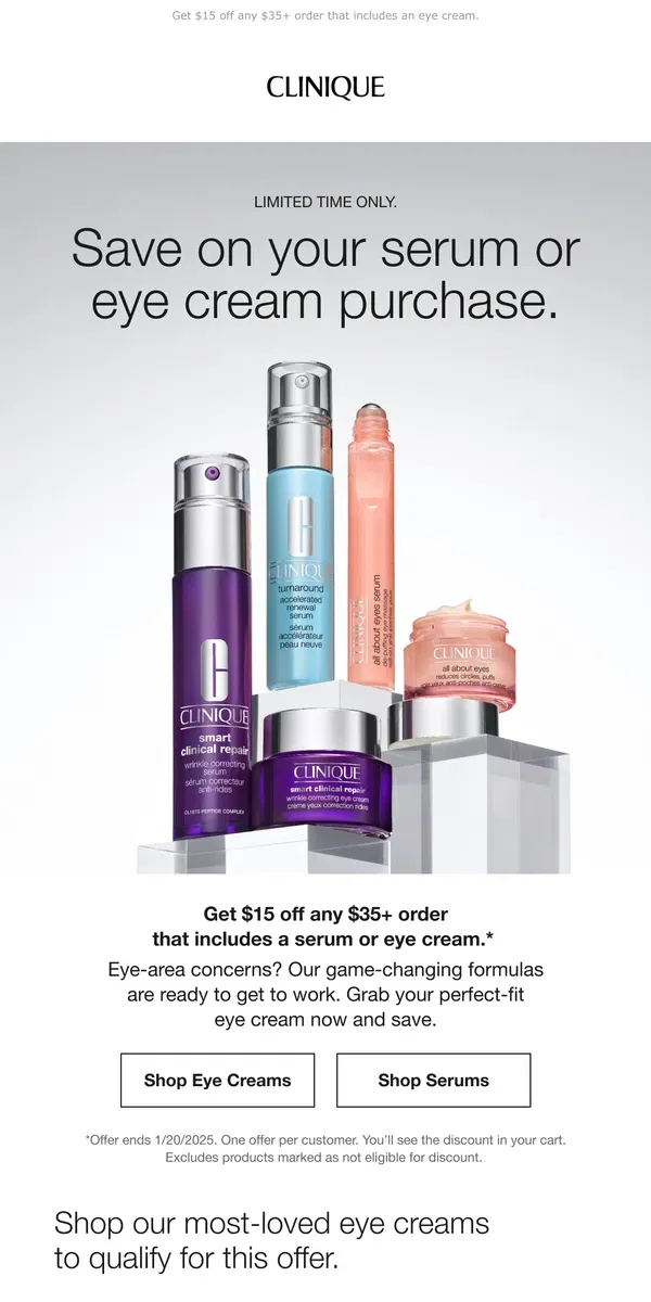 Email from Clinique. Save on an eye cream you’ll love 👀💕 