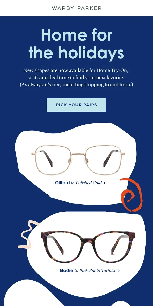 Email from Warby Parker. Try on Winter 2023