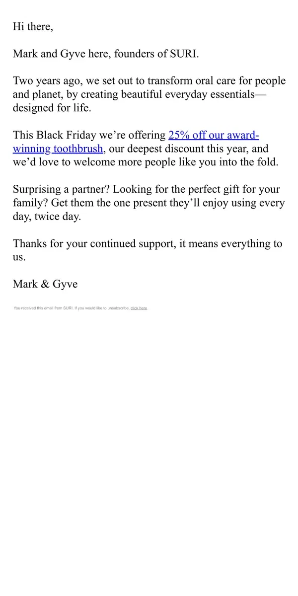 Email from SURI. A note from the founders