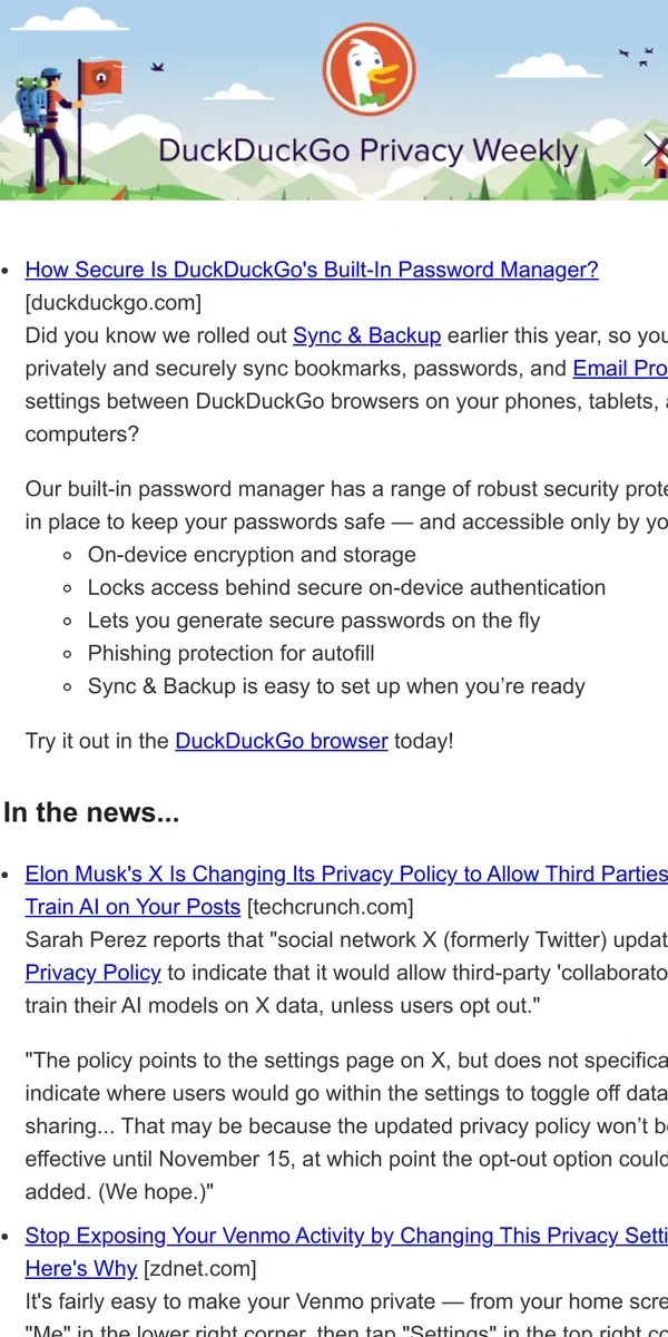 Email from DuckDuckGo. [ DuckDuckGo Privacy Weekly ] For Oct 24, 2024