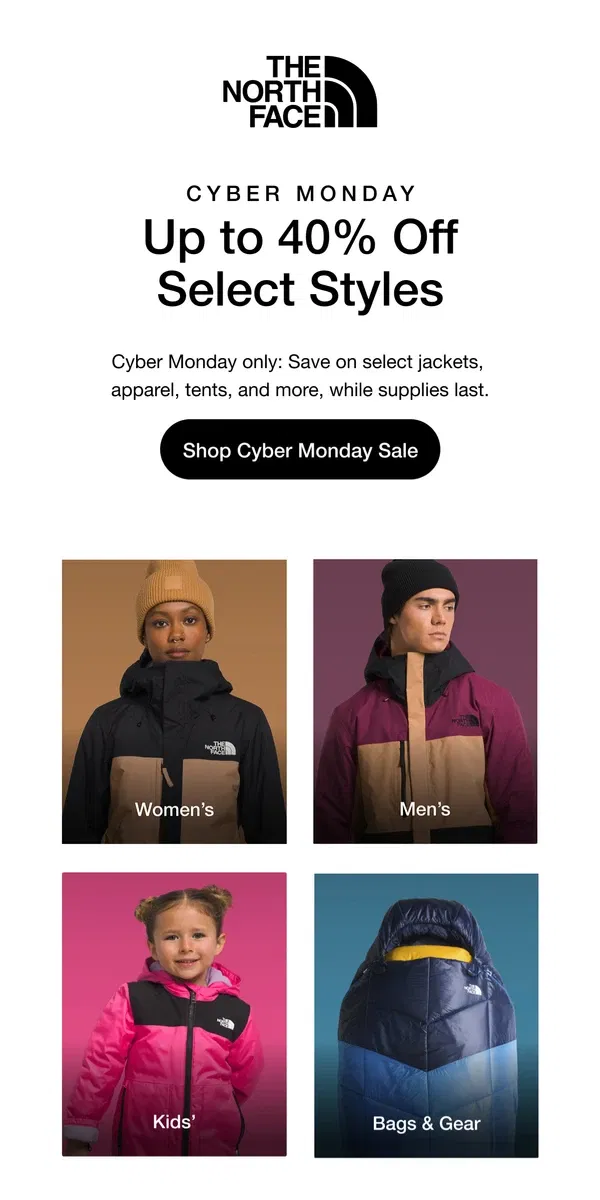 Email from The North Face. CYBER MONDAY ENDS SOON 🕦