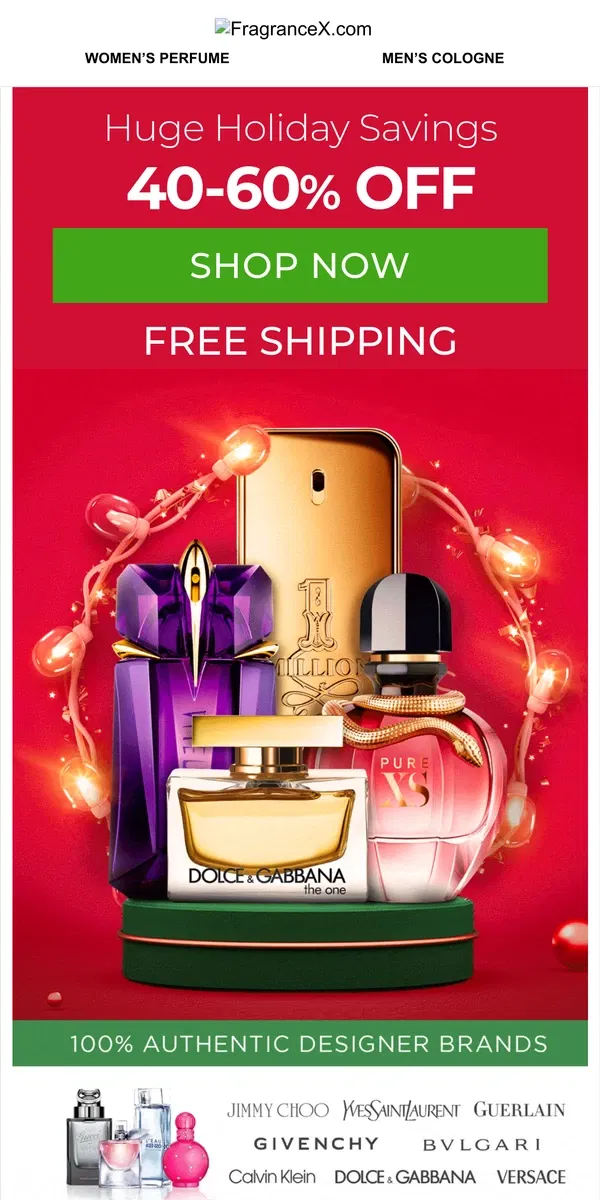 Email from FragranceX. Last Minute Blowout! Save 40 - 60% Off + Free Shipping