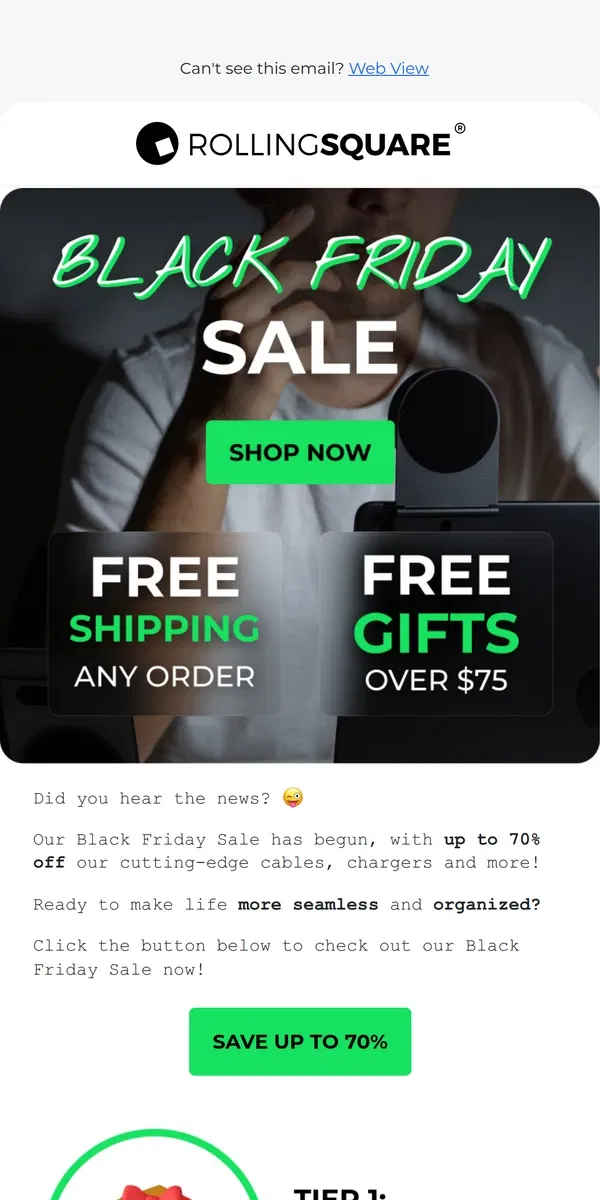 Email from Rolling Square. Up to 70% off everything (plus gifts)