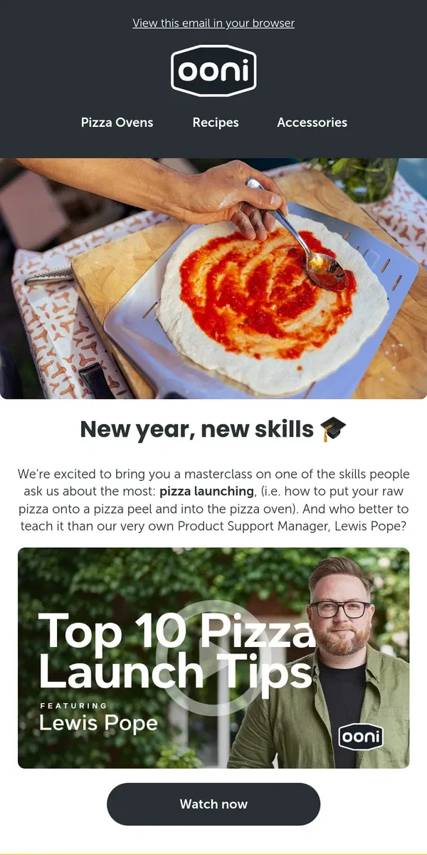 Email from Ooni. A new year, and some new pizza skills