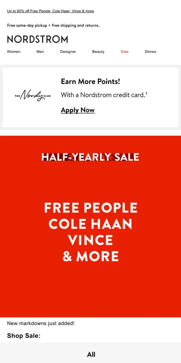 Email from Nordstrom. S-A-L-E: new markdowns