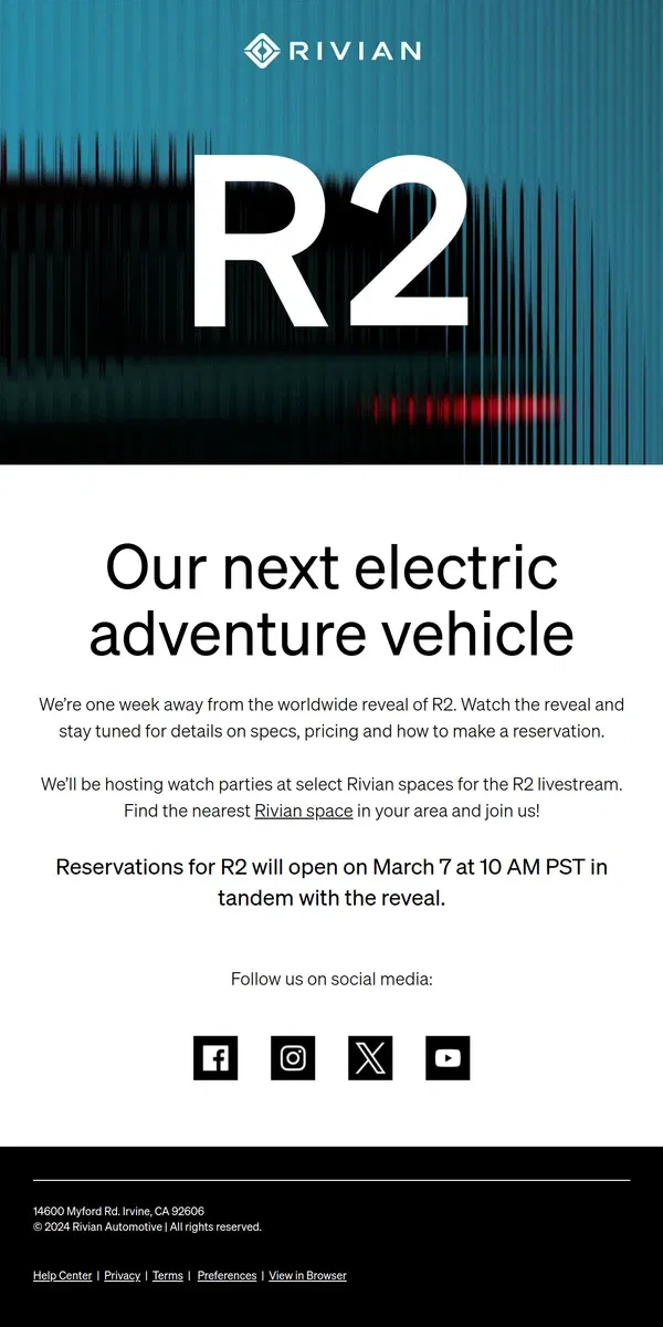 Email from Rivian. Just seven days away