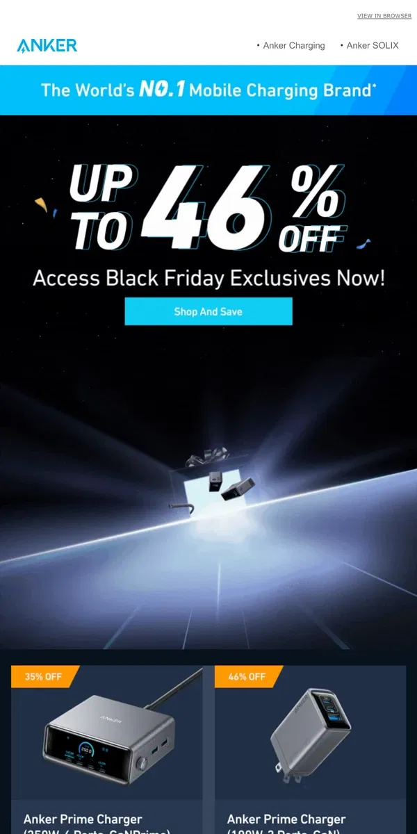 Email from Anker. 🎉 Anker's Black Friday Starts Now | Up to 46% Off