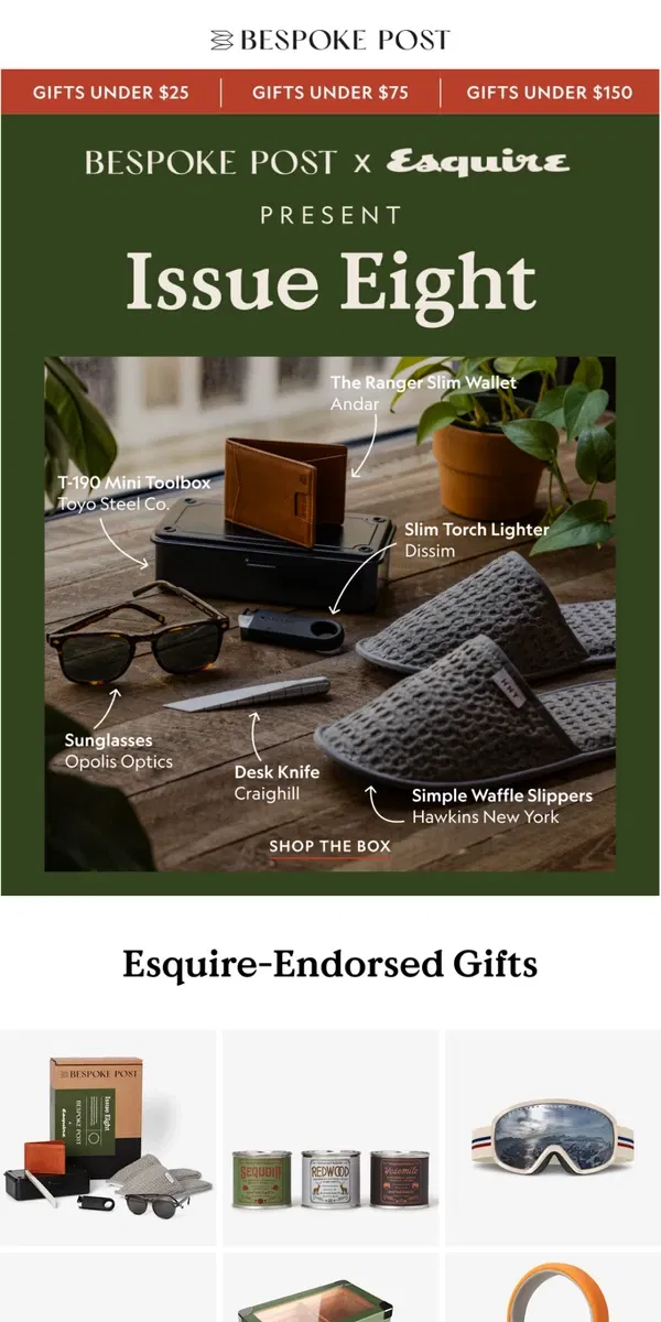 Email from Bespoke Post. Our New Esquire-Curated Box: Issue Eight