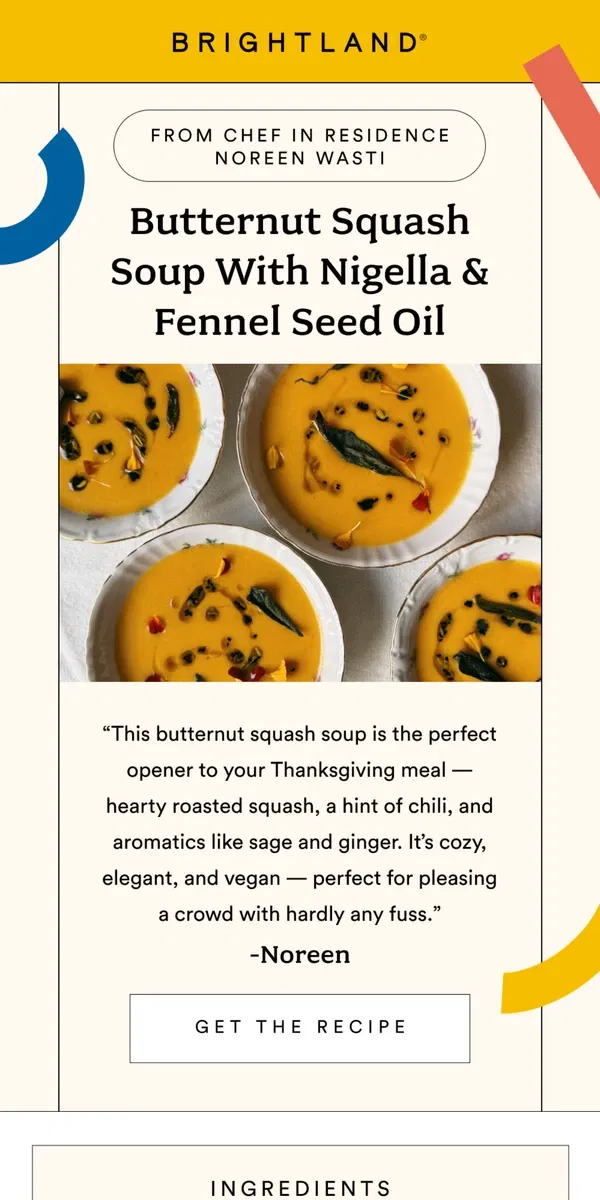 Email from Brightland. The Best Butternut Squash Soup