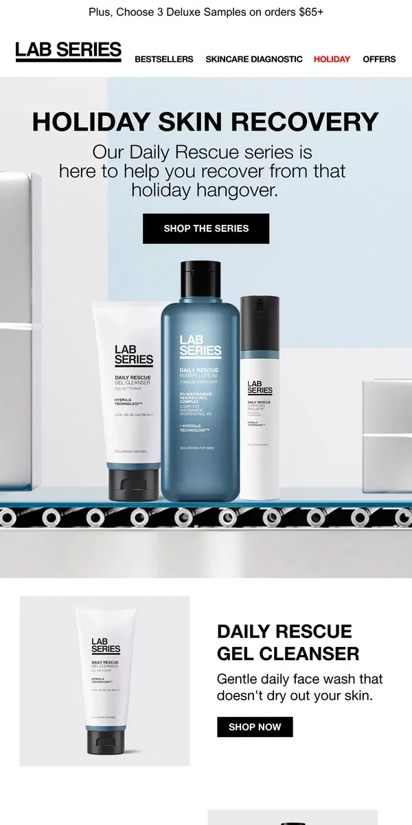 Email from Lab Series. Holiday Skin Recovery