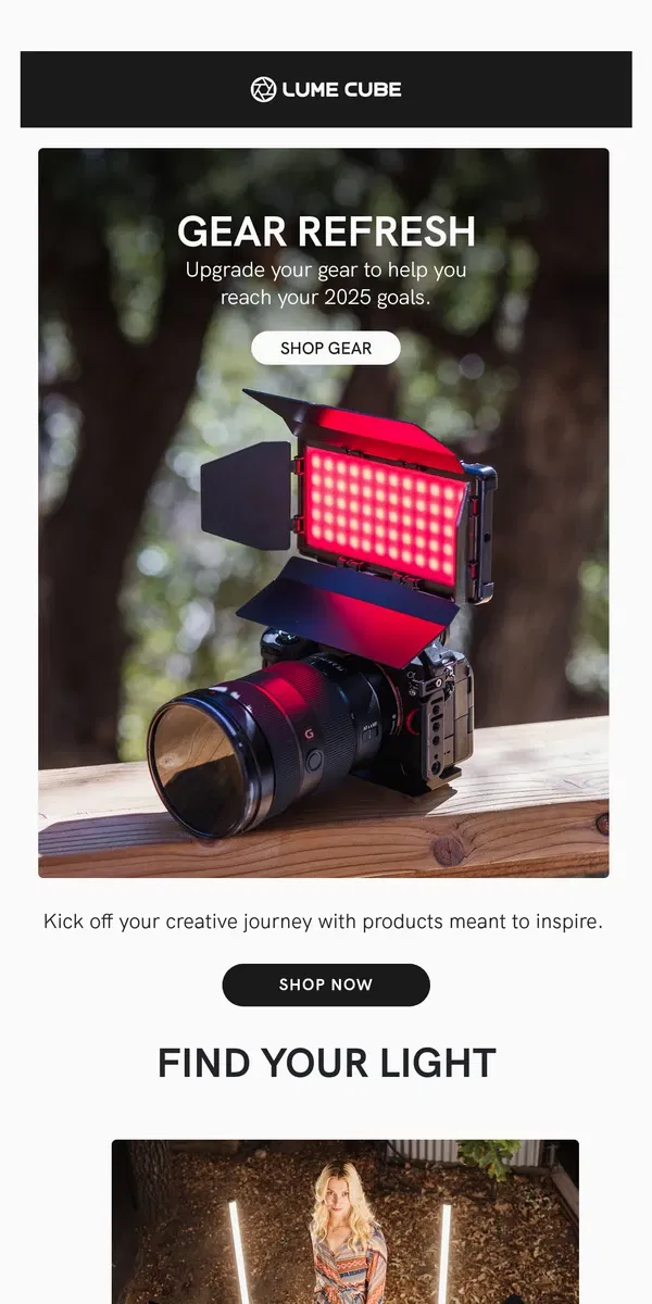 Email from Lume Cube. 2025 Gear Refresh