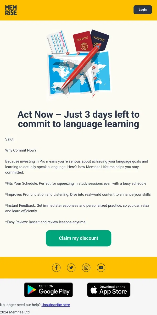 Email from Memrise. 🚨 3 days left - Get 30% off Memrise Pro and start speaking confidently fast