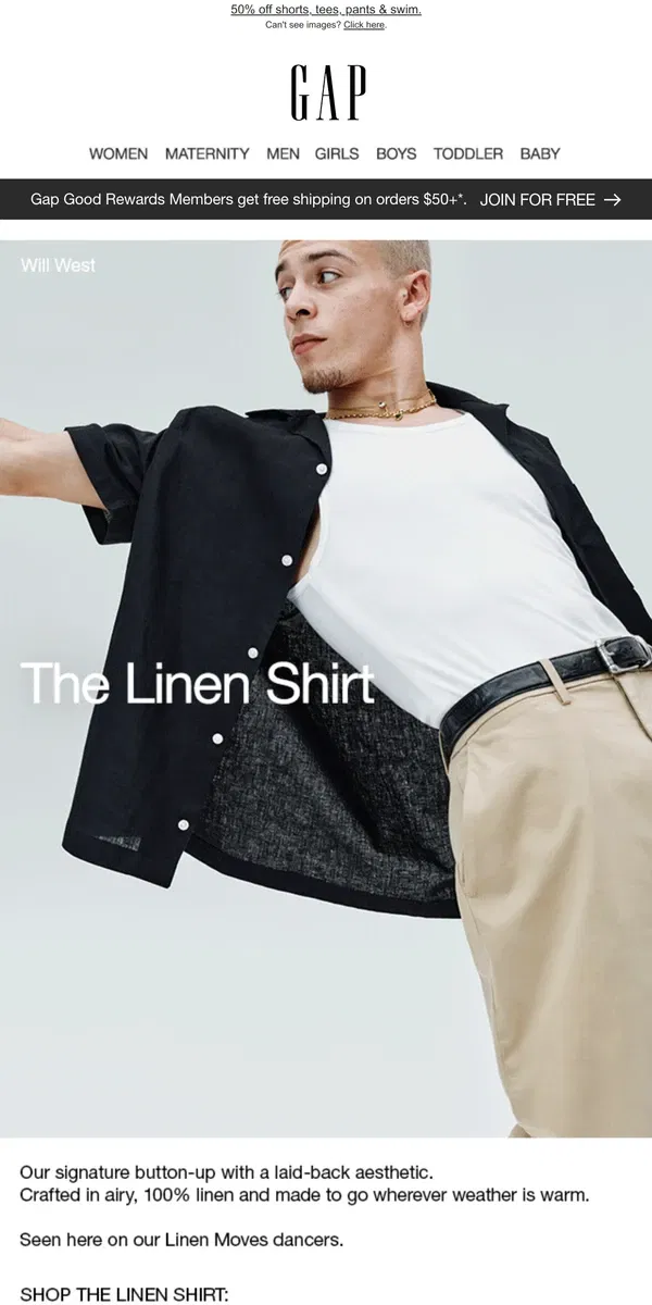 Email from GAP. Linen Shirts for EVERYONE