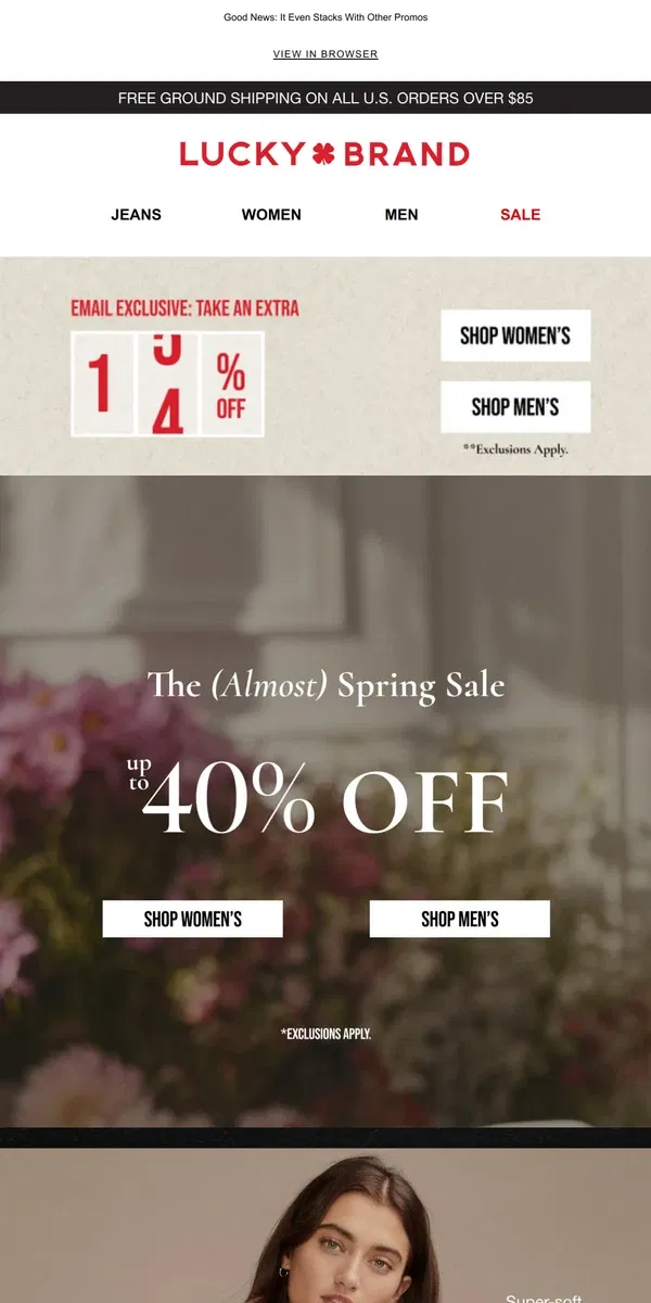 Email from Lucky Brand. Starting Today! Extra 15% Off Your Next Haul