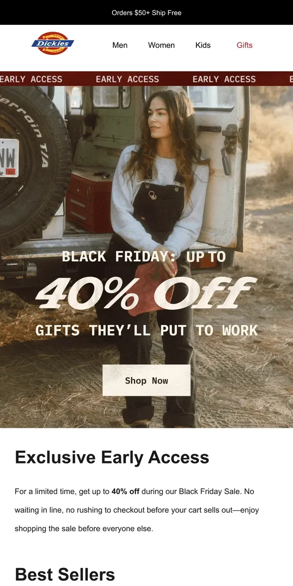 Email from Dickies. You’ve Got A Head Start: Up To 40% Off