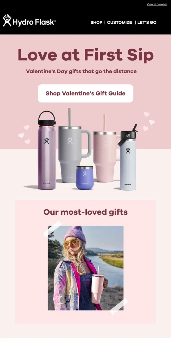 Email from Hydro Flask. 💌 Valentine's Day Gift Guide